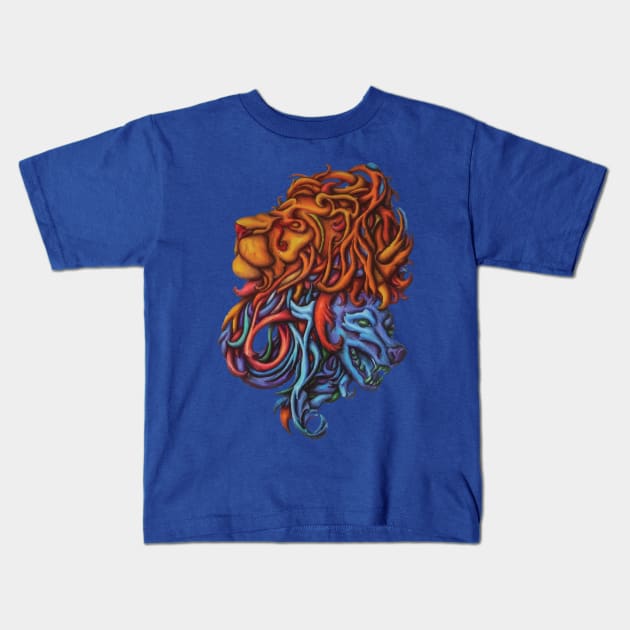 lion Contrast design, fantastic creature, Poster ,Graphic Design,, Figurative Drawing Kids T-Shirt by Hedgeh0g